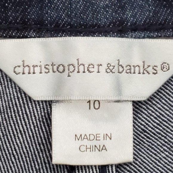 Christopher & Banks Dark Wash Whiskering Fading Stretchy Denim Jeans, Size 10 - Picture 9 of 11